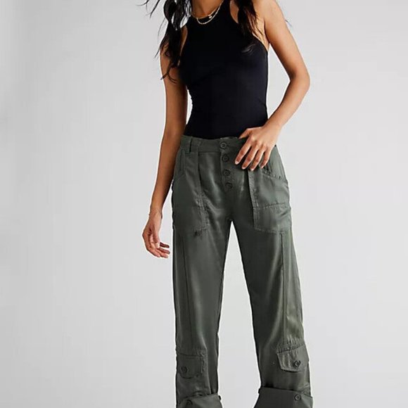 Free People Olive Straight Leg Pants - Picture 1 of 8